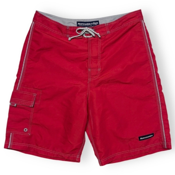 ABERCROMBIE & FITCH Red Cargo Lace-Up Board Shorts Swim Trunks VINTAGE - Picture 1 of 6